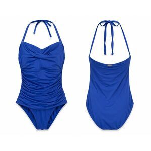 Lauren Ralph Lauren One Piece Swimsuit US 16 Blue Halter Shirred Tummy Control